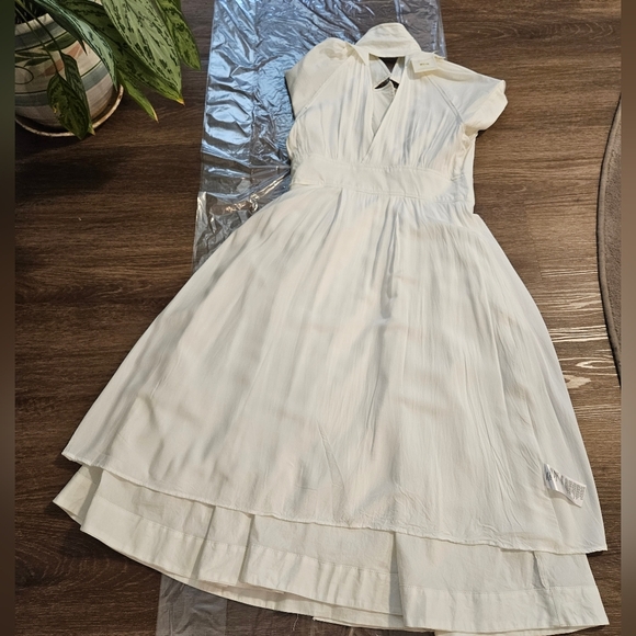 MAEVE by Anthropology Woman Dress POPLIN Collared MIDI Off White Shirtdress - Picture 11 of 12